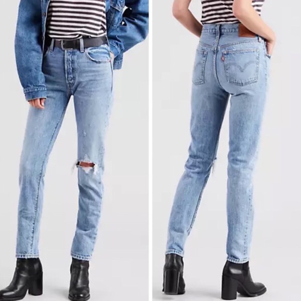 LEVI’S || 501 S Skinny High Rise Distressed Button Fly Denim Jeans W25 L…
